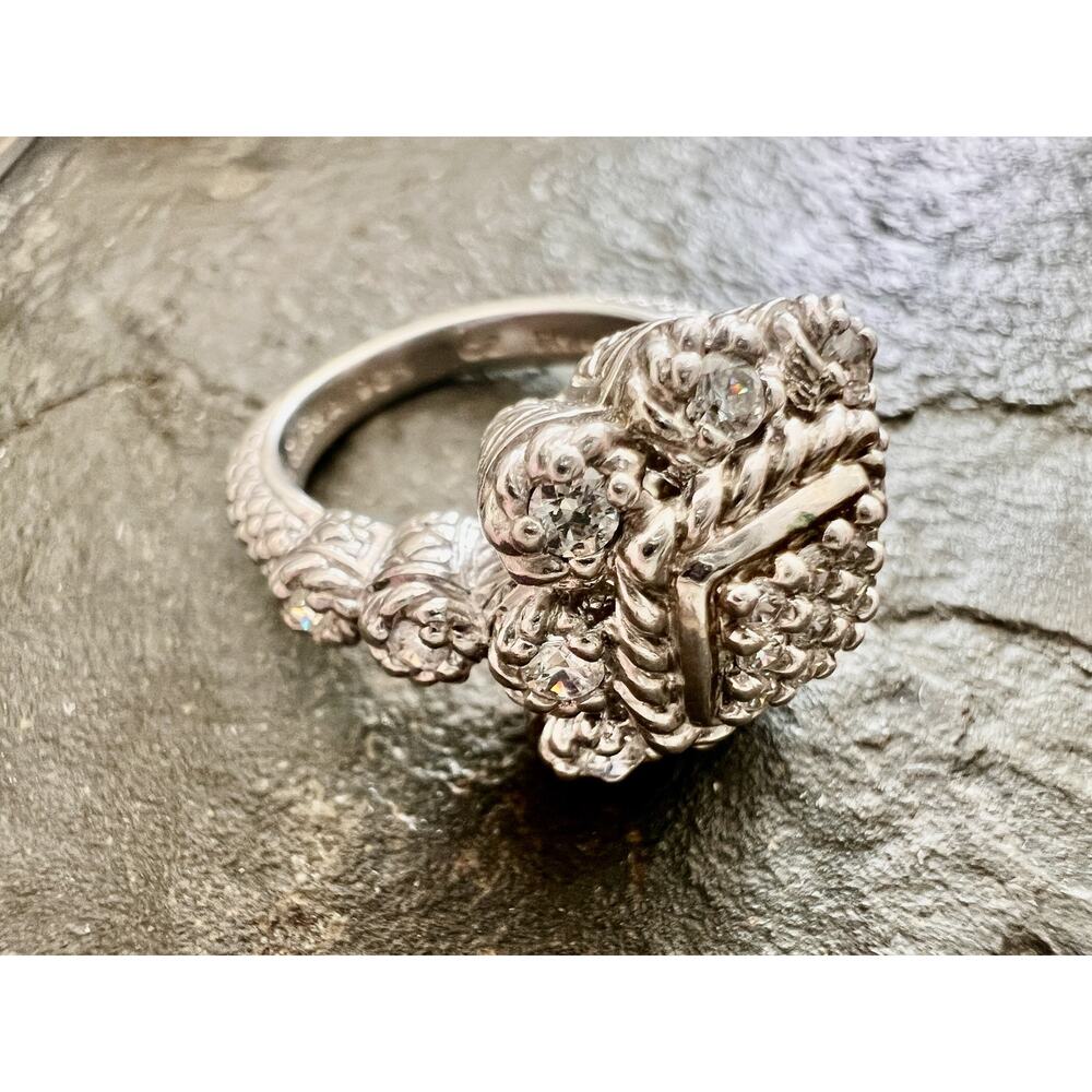QVC JUDITH RIPKA Silver 925 Ring Size- 7 Flower Square Diamonique pavé 9 Grams